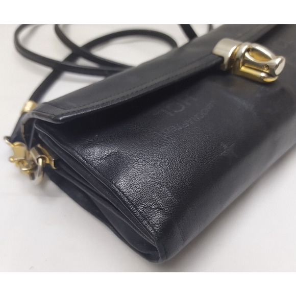 HCL Black Leather Pushlock Flap Closure Small Crossbody Bag - Vintage - Picture 7 of 16